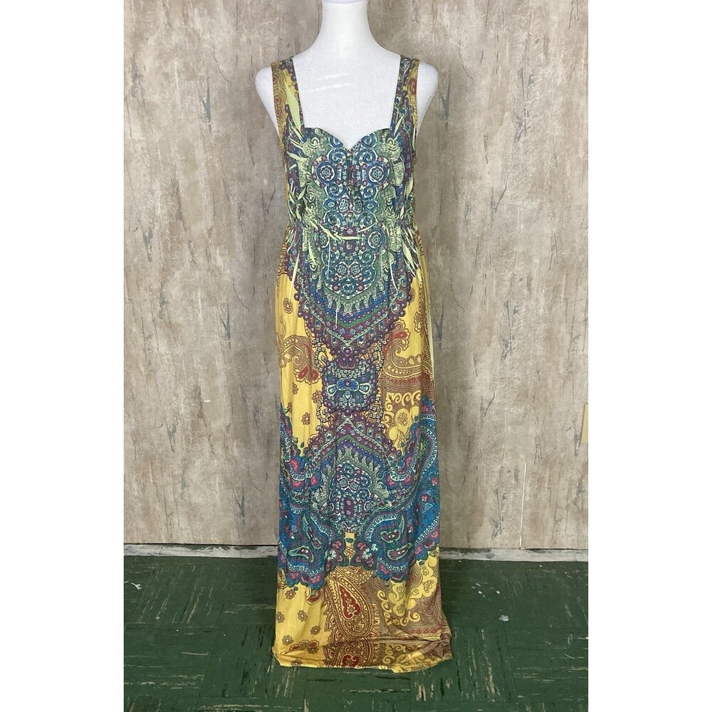 One World Small Mutlicolor Babydoll Button Maxi Dress Bohemian Summer Whimsical